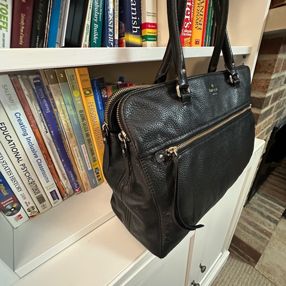 kate spade Black Pebbled Leather Laptop Tote with Front Zip Pocket - Picture 5 of 11